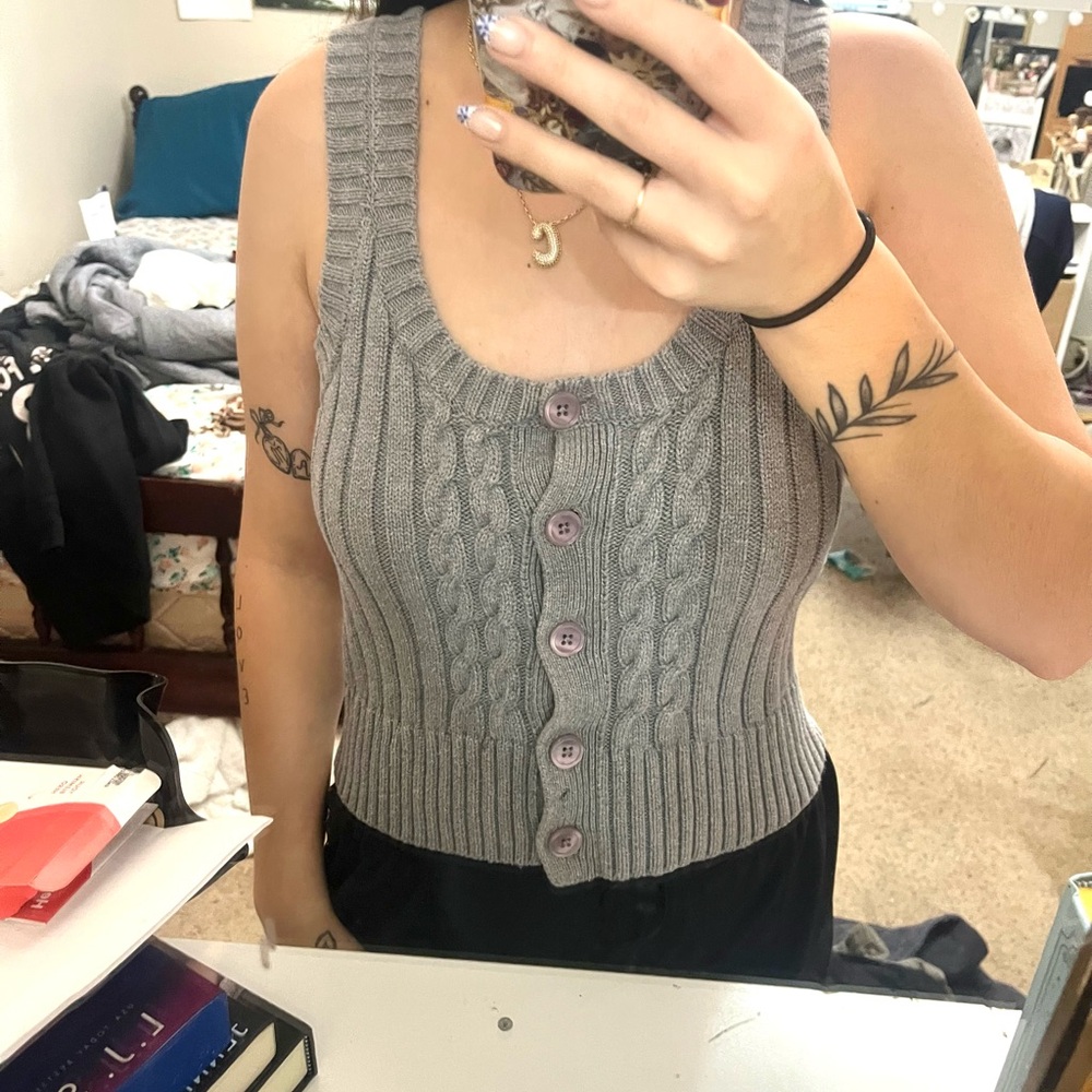 Calvin Klein Gray Button Down Knit Top
